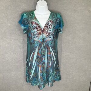 Energe World Wear Artsy Top Womens Sz L‎ Butterfly Boho Art to Wear Festival